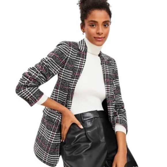 NEW Loft Plaid Long Modern Blazer Coat Jacket - Picture 3 of 13